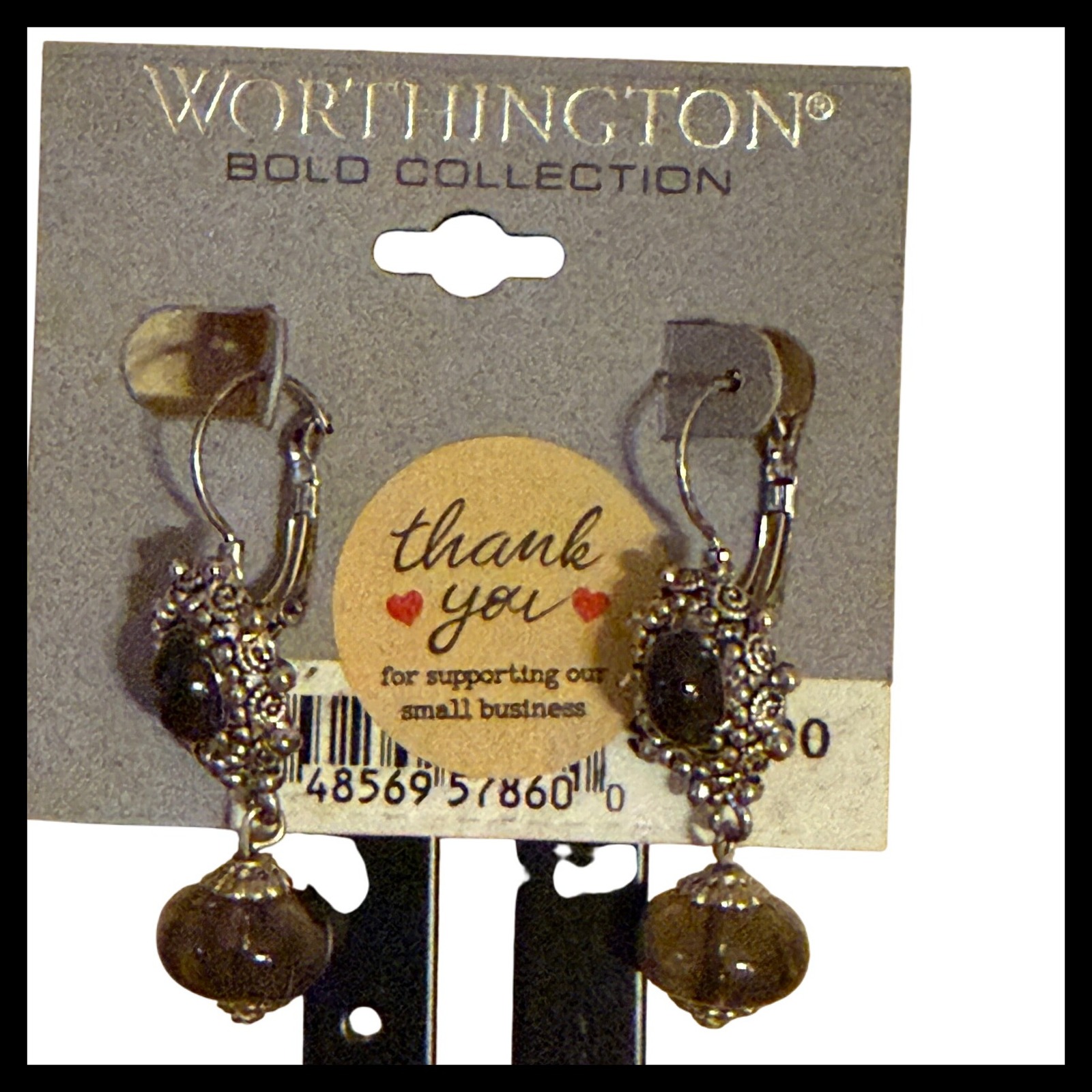 Nwot Worthington Bold Collection Silver Tone Dark Gemstone Leverback Earrings